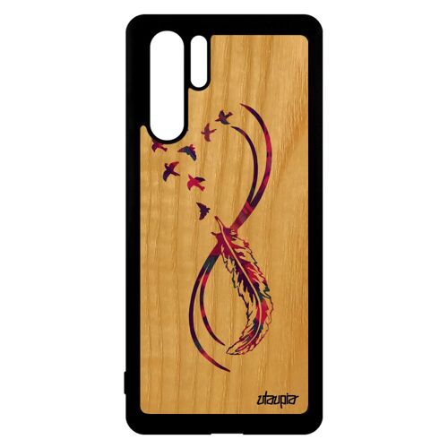Coque Bois Pour Huawei P30 Pro Silicone Infini Case Plume Oiseau Frêne Violet De