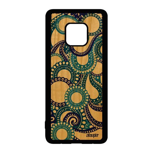 Coque silicone pour Huawei Mate 20 Pro bois motif cachemire souple Bleu etui de