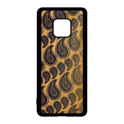 Coque bois silicone Mate 20 Pro motif cachemire jolie Bleu case veritable Huawei Mate 20 Pro