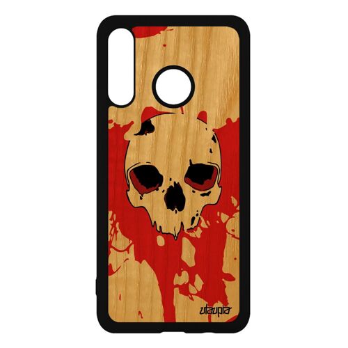 Coque P30 Lite bois silicone tete de mort homme Rouge sang rigide biker a Huawei P30 Lite