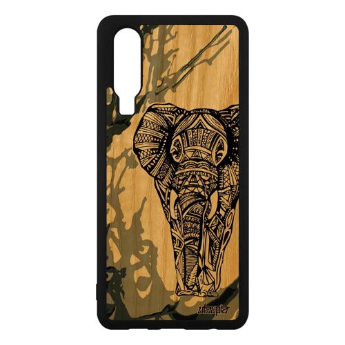 Coque Bois Huawei P30 Silicone Elephant Antichoc D'afrique Femme Dessin Animaux