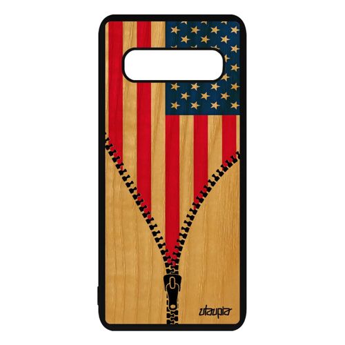Coque Silicone Samsung Galaxy S10 Plus En Bois Drapeau Etats Unis Usa Americain