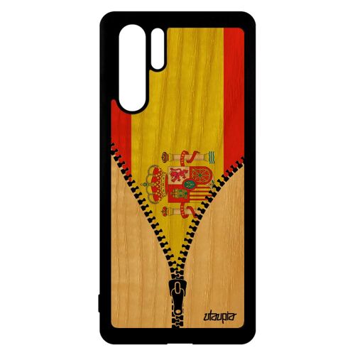 Coque Bois Huawei P30 Pro Silicone Drapeau Espagne Espagnol Coupe Du Monde Foot
