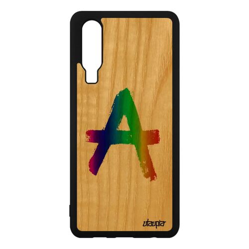 Coque bois silicone P30 anarchie peinture metal tague noir Dessin urbain Huawei P30
