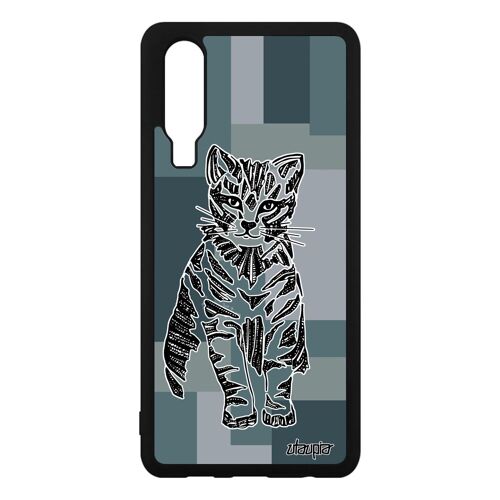 Coque Huawei P30 Silicone Chat Dessin Geometrique De Luxe Garcon Souple Sauvage