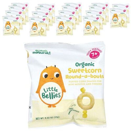 Little Bellies Round-A-Bouts Biologiques, 7 Mois Et Plus, Maïs Doux, 18 Sachets, 12 G Chacun