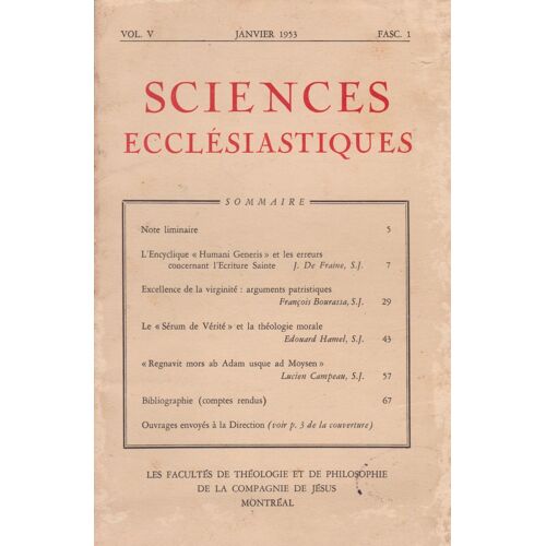 Sciences Ecclesiastiques N ° 5 Fascicule 1
