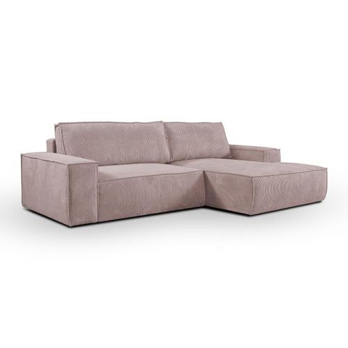 Canapé D'angle Convertible En Velours Côtelé Rose Amelia De Pascal Morabito - Angle Droit