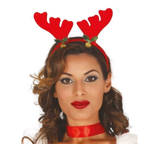 Serre-Tête Bois De Renne Houx Grelots Adulte Rouge