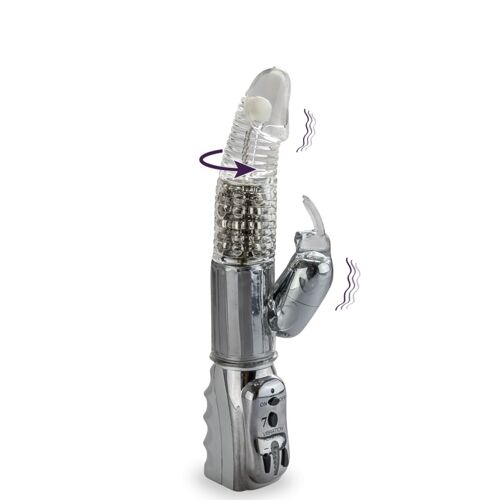 Vibro Vibromasseur Rabbit Rotatif Silver Pleasure