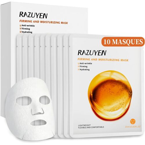 Kalanka-Masque Anti-Rides (10 Unités), Masque Visage Hydratant À L¿Acide Hyaluronique, Vitamine E Et Peptides Aide À Soutenir Le Collagène De La Peau, Soin Anti-Âge, Masque Tissu Pour Femme Et Homme