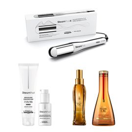 L'oréal Professionnel Steampod 4.0 Fer Lisser Lisseur + Crème Cheveux Épais 150 Ml + Serum De Lissage 50 Ml + Shampooing Épais 250 M