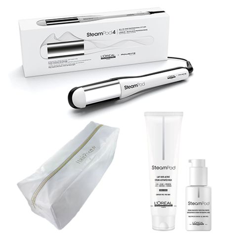 L'oréal Professionnel Steampod 4.0 Fer Lisser Lisseur + Lait Cheveux Fins 150 Ml + Serum De Lissage 50 Ml + Trousse Blanche Glossy