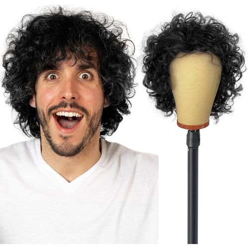 Kalanka-Perruque Hommes Longue Boucles Noir, Annees 60 70 80 Perruque Afro Deguisement Hippie Homme Perruque, Rock Boucles Perruque Homme Pour Hippie Disco Carnaval Halloween Costume (Noir)
