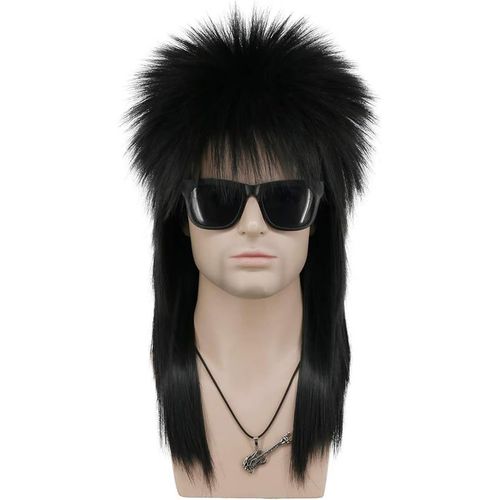 Kalanka-Perruque Mulet Longue Noire Raide Pour Hommes Et Femmes Perruque Des Années 70 80 Diva Rock Punk Pour Carnaval Halloween Cosplay Déguisement Party