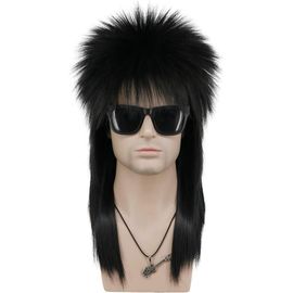 Kalanka-Perruque Mulet Longue Noire Raide Pour Hommes Et Femmes Perruque Des Années 70 80 Diva Rock Punk Pour Carnaval Halloween Cosplay Déguisement Party