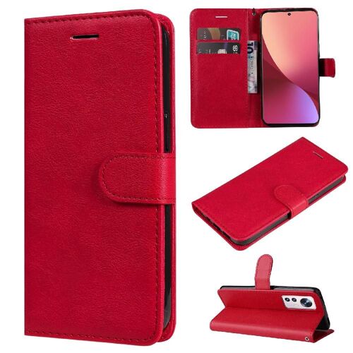 Flip Étui Pour Xiaomi 12 Couleur Solide Classique Cuir De Haute Qualité Étui De Téléphone Portefeuille D'affaires Avec Fente Pour Carte - Rouge