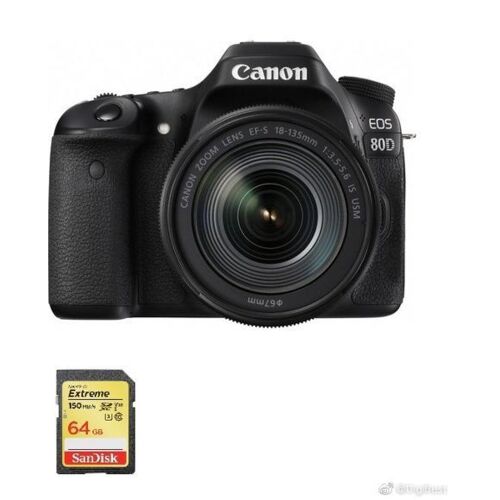 CANON EOS 80D reflex 24.2 mpix + objectif KIT EF-S 18-135mm F3.5-5.6 IS USM + 64GB SD card