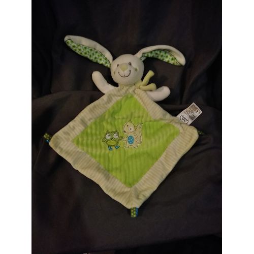 Doudou Plat Lapin Vert Blanc Hibou Ecureuil Mots D Enfants
