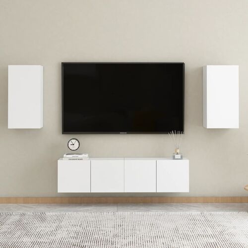 vidaXL Ensemble de meubles TV 4 pcs Blanc Aggloméré