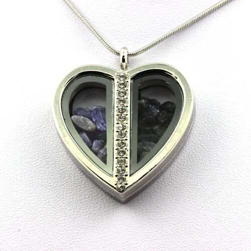 Collier Tanzanite + Saphir Brut. Modèle Coeur.