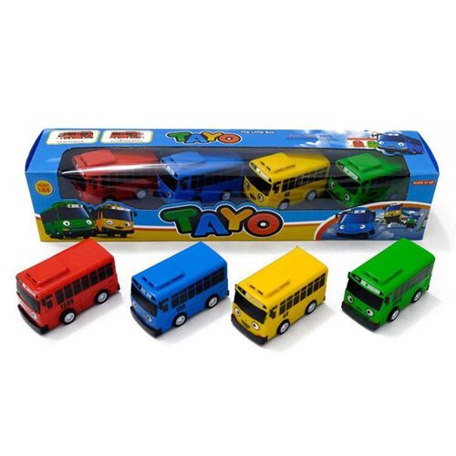 Mini Bus pour enfants, 4 pièces, voiture à tirer, modèle de Bus animé coréen, véhicules de jeu, jouets éducatifs pour enfants, cadeaux pour garçons