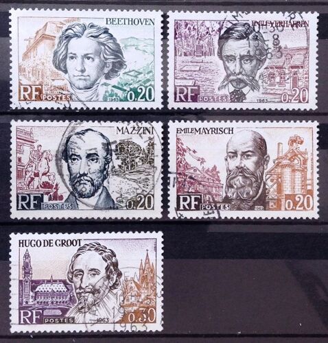 Série Grands Hommes Cee - 1382 Beethoven + 1383 Verhaeren + 1384 Mazzini + 1385 Mayrisch + 1386 De Groot Obl - France Année 1963 - N20502