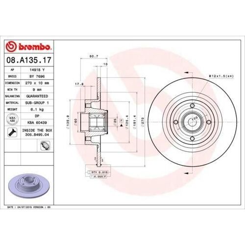 Disque De Frein Avec Roulement 08.A135.17
