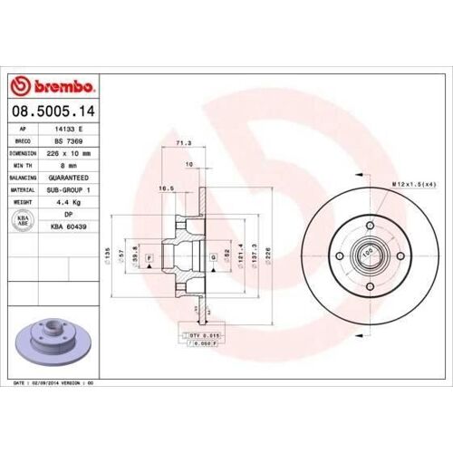 Kit De Disque De Frein 08.5005.14 - 2 Pieces