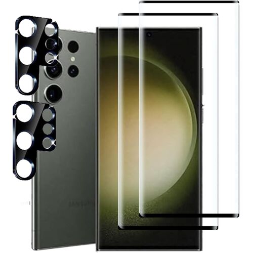 [LOT DE 2 + 2] PROTECTIONS D'ÉCRAN EN VERRE TREMPÉ POUR SAMSUNG GALAXY S23 ULTRA, COMPATIBLES AVEC EMPREINTES DIGITALES, 3D INCURVÉ, RÉSISTANT AUX RAYURES, INSTALLATION FACILE, DURETÉ 9H