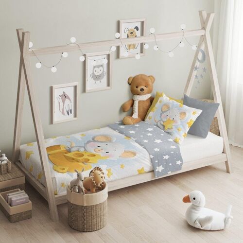 Sjzg-Parure De Lit Pour Enfant - 100 X 135 Cm + 40 X 60 Cm - Avec Jolis Motifs Imprimés - 100 % Coton - Fermeture Éclair - Facile D'entretien (Souris)
