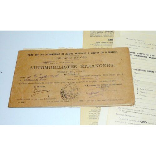 Douanes Belges, Carnet De Séjour Pour Automobilistes Étranger 1928, Passavant Des Douanes