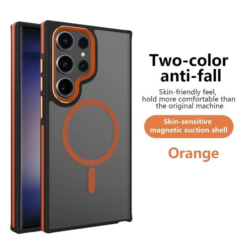 Etui Coque pour Samsung Galaxy S22 Ultra,respectueux de la peau,support wireless charging,coque de protection de téléphone anti-chute,Orange