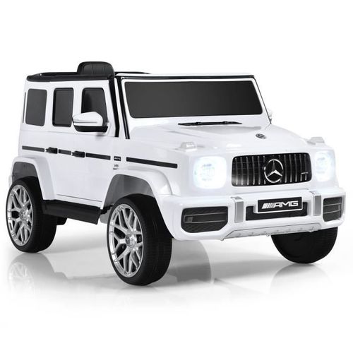 Costway Mercedes-Benz G63 Voiture Électrique 12 V Pour Enfants 2 Moteurs, Vitesse Max 5 Km-H, Télécommande, Lumières Led, Mp3, Blanc
