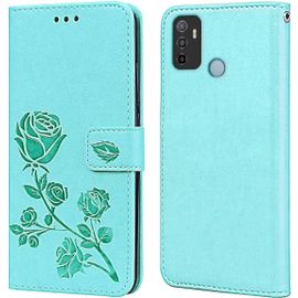 Cauc-Étui Portefeuille En Cuir Pour Oppo A53 / Oppo A53s (6.5"" Inches), Avec Porte-Cartes Rose Pattern Design Cover Coque Housse Case - Vert
