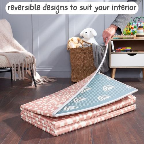 Tapis D'eveil De Jeu/De Sol Pour Enfant Bebe Xxl En Mousse Epais Pliable Reversible - Tapis D'éveil De Motricité Favorisant Le Développement Sensoriel Cadeau Bébé (120x90 Cm, Beige)