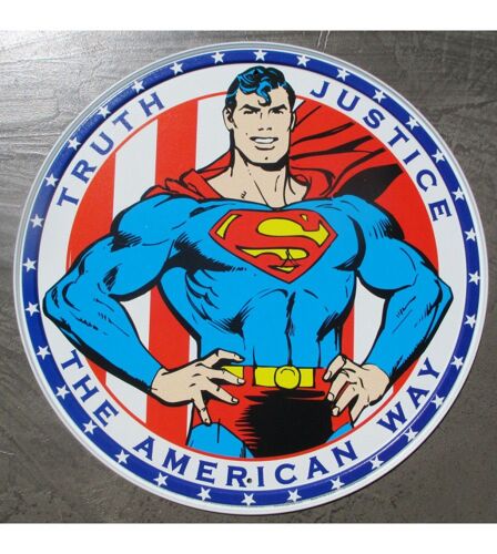 Plaque Superman Ronde 30cm Truth Justice Tole Publicitaire Metal Usa Super Heros