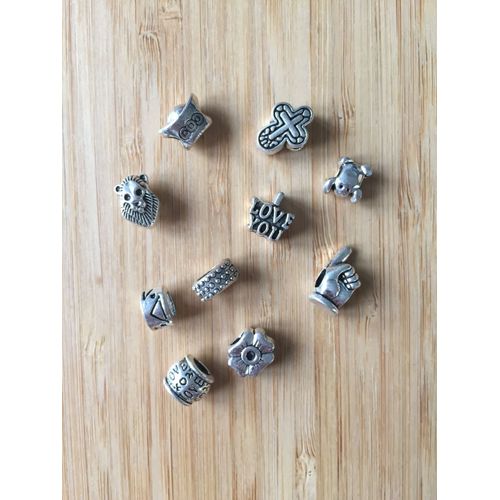 Lot De 10 Perles Antique En Argent Pour Bracelets Charms (H)