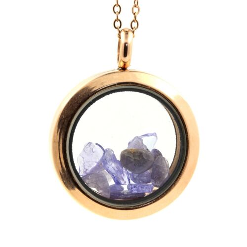 Collier Tanzanite Brut. Modèle Médaillon 30 Mm. Couleur Or Rose.