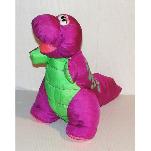 peluche dinosaure en toile violet vert avec pouet doudou fisher price