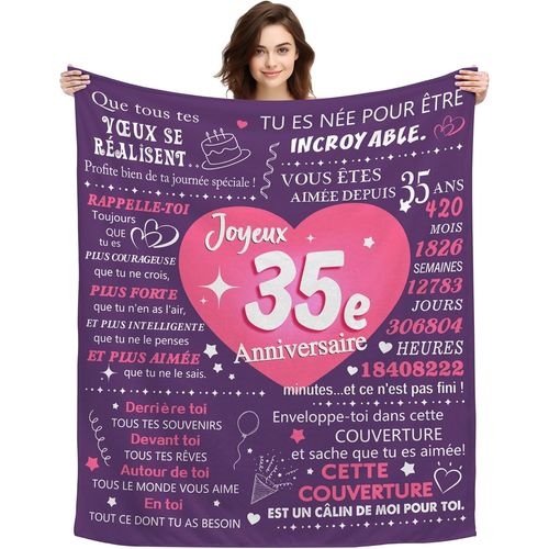 Tianyi-Original 35 Ans Femme Cadeau Plaid Couverture Cadeau D'anniversaire Pour 35 Ans Amie Maman S?ur Copine Épouse Anniversaire Cadeau Idée Canapé Couverture De Sieste Couverture De Châle (35)
