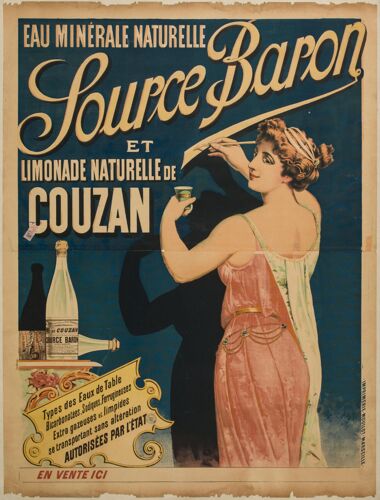 Affiche Eau Minérale Source Baron Et Limonade Couzan