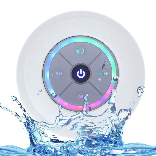 Enceinte Bluetooth Waterproof Mini Avec Lumière LED Radio FM Subwoofer Carte TF Ventouse Blanc YONIS
