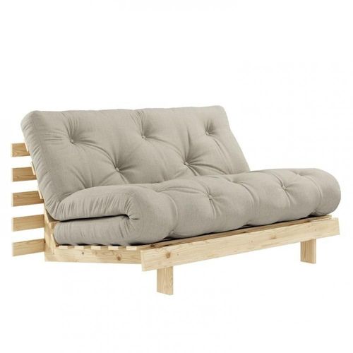 Canapé Convertible Futon Roots Pin Naturel Coloris Lin Couchage 140*200 Cm.