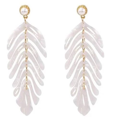 Boucles D'oreilles - N/A - Pendantes - Plumes Nacrées - Perle - Longueur 8,5cm