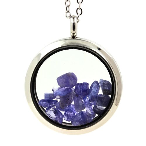 Collier Tanzanite Brut. Modèle Médaillon 30 Mm. Couleur Argent.