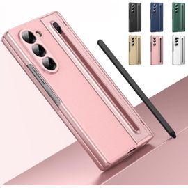 Cauc-Étui Pour Galaxy Z Fold 5 Avec Stylet Et Emplacement Pour Stylo, Housse De Protection À Charnière, Protection D'écran Intégrée Étui En Cuir Pour Samsung Galaxy Z Fold5-Rose