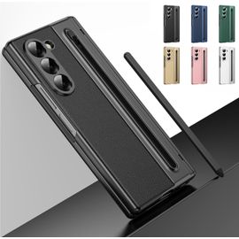Cauc-Étui Pour Galaxy Z Fold 5 Avec Stylet Et Emplacement Pour Stylo, Housse De Protection À Charnière, Protection D'écran Intégrée Étui En Cuir Pour Samsung Galaxy Z Fold5-Noir