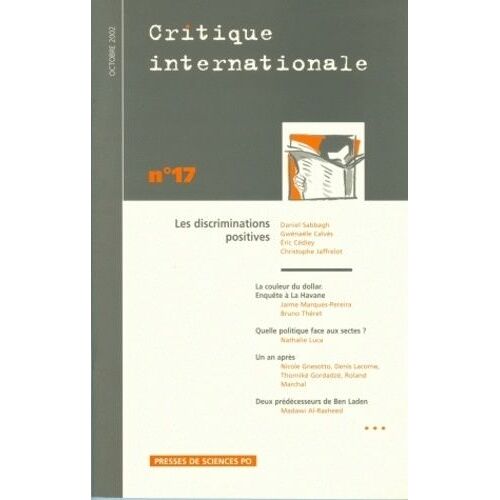 Critique Internationale N° 17 Octobre 2002 : Les Discriminations Positives
