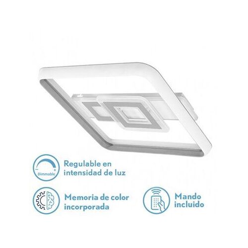 Plafonnier 80w Sucre 3000-4000-6500k Blanc/Gris Carré 7x51x51 Cm Régulateur D'intensité 7600lm, Avec Télécommande Et Mémoire